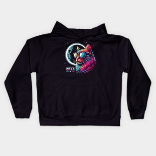 Galactic Gaze: Feline Witness to the 2024 Eclipse Kids Hoodie